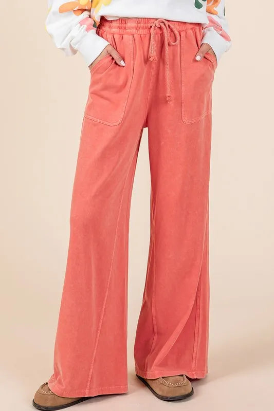 Mittoshop Mineral Wash French Terry Drawstring Wide Leg Pants - Brittney MADE
