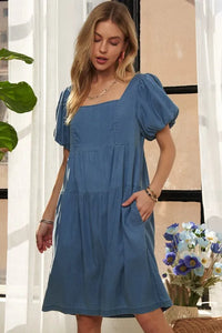 ADORA Square Neck Puff Sleeve Denim Dress - Brittney MADE