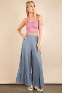 VERY J Palazzo Elastic Waist Comfy Pants - Brittney MADE