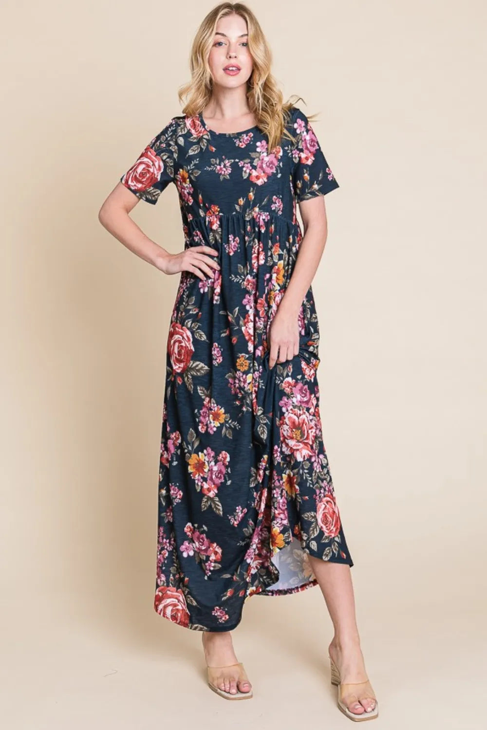 BOMBOM Floral Short Sleeve Maxi Dress - Brittney MADE