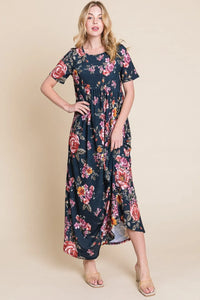 BOMBOM Floral Short Sleeve Maxi Dress - Brittney MADE