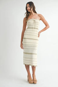 MABLE Contrast Striped Crochet Knit Midi Dress - Brittney MADE
