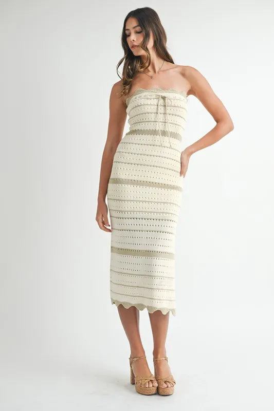 MABLE Contrast Striped Crochet Knit Midi Dress - Brittney MADE
