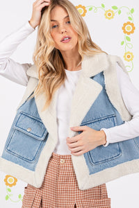 SAGE + FIG Pocketed Collared Neck Sherpa Vest - Brittney MADE
