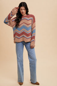 Annie Wear Multi Color Zig-Zag Round Neck Sweater - Brittney MADE