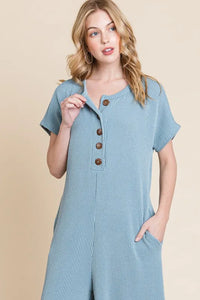 BOMBOM Rib Knit Jumpsuit with Button Detail - Brittney MADE