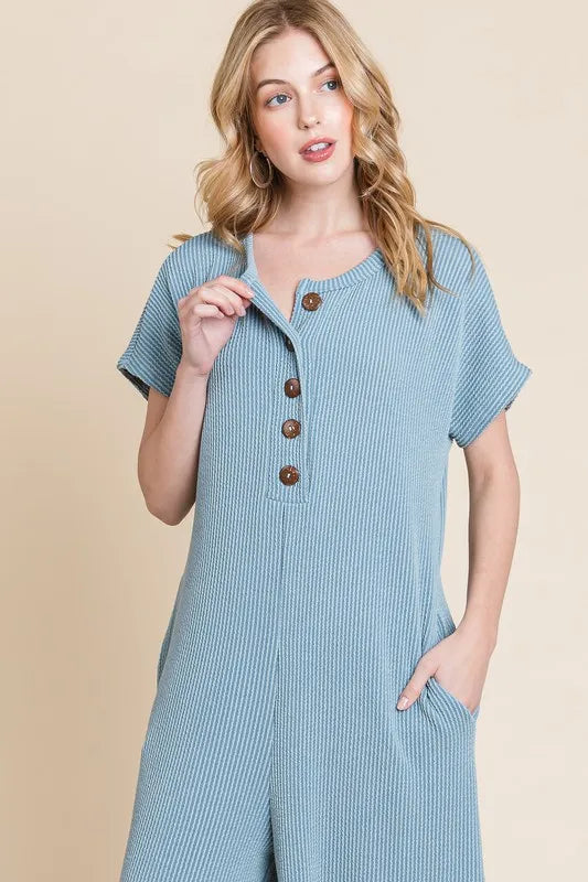 BOMBOM Rib Knit Jumpsuit with Button Detail - Brittney MADE