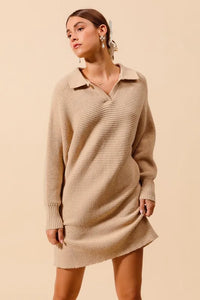 SO ME Ribbed Knit Collar Neck Dress - Brittney MADE