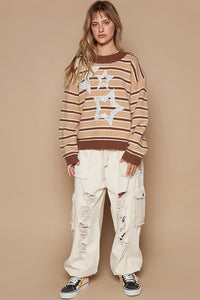 POL Star Patch Stripe Round Neck Sweater - Brittney MADE