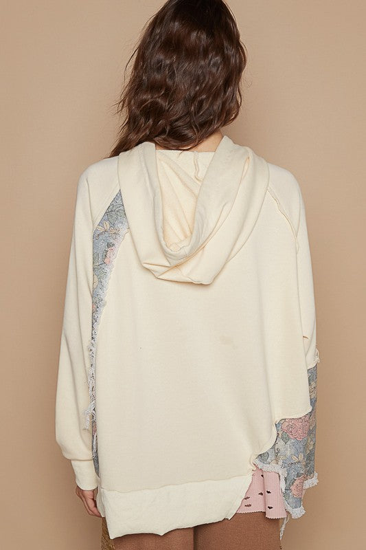 POL Floral Patchwork Distressed Drawstring Hoodie - Brittney MADE