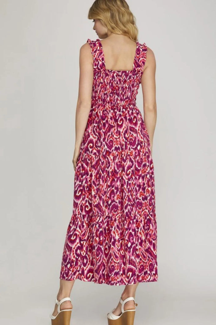 She + Sky Full Size Smocked Printed Wide Strap Tiered Dress Plus Size - Brittney MADE