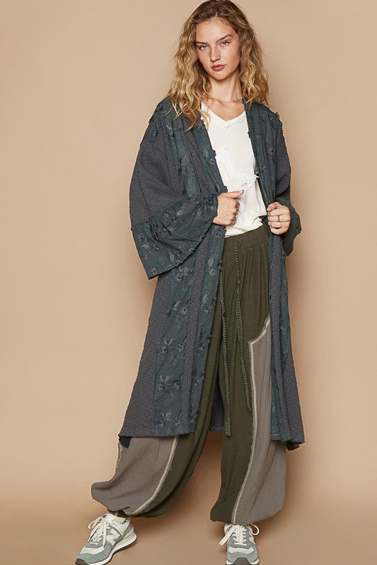 POL Flower Lace Trim Open Front Longline Cardigan - Brittney MADE