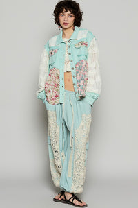 POL Floral Crochet Lace Frayed Edge Button Up Shacket - Brittney MADE