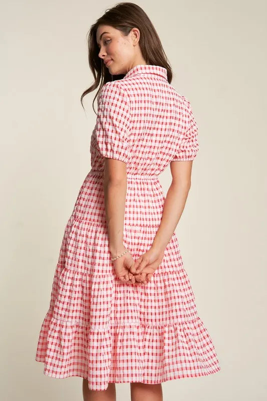 Davi & Dani Puff Short Sleeve Ruffle Shirt Dress - Brittney MADE