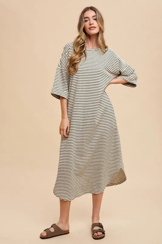 Annie Wear Striped Round Neck Terry Midi Dress - Brittney MADE