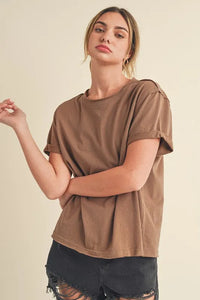 Aemi + Co Exposed Seam Round Neck Short Sleeve T-Shirt - Brittney MADE