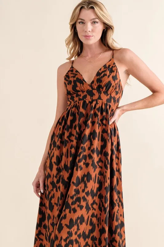 And The Why Leopard Print Plunge Maxi Dress - Brittney MADE