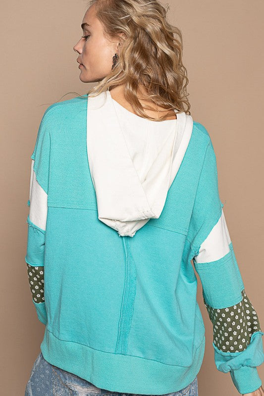 POL Exposed Seam Floral Patchwork French Terry Hoodie - Brittney MADE