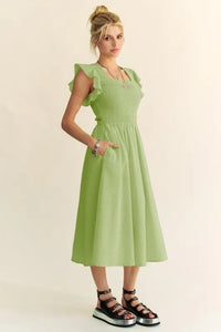 Davi & Dani Ruffled Cap Sleeve Smocked Midi Dress - Brittney MADE