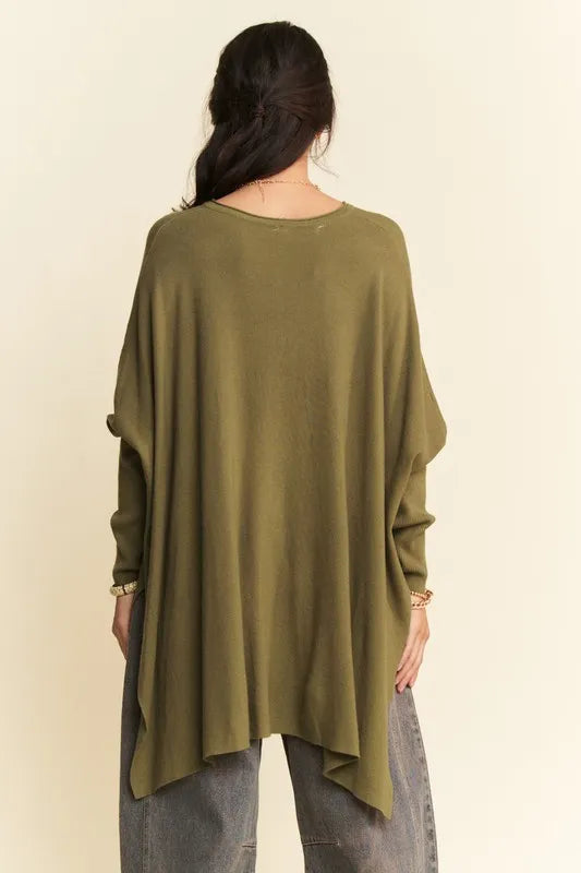 Davi & Dani High-Low Side Slit Batwing Sleeve Top - Brittney MADE