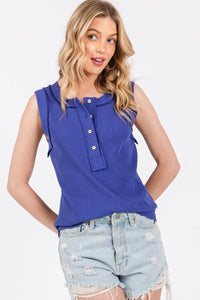Ces Femme Stitch Detail Half Button Ribbed Tank - Brittney MADE