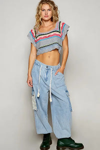 POL Openwork Ethnic Pattern Square Neck Cropped Knit Top - Brittney MADE