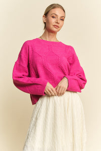 Davi & Dani Diamond Cable Pattern Drop Shoulder Sweater - Brittney MADE