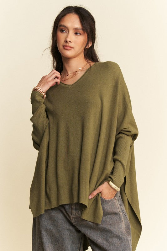 Davi & Dani High-Low Side Slit Batwing Sleeve Top - Brittney MADE