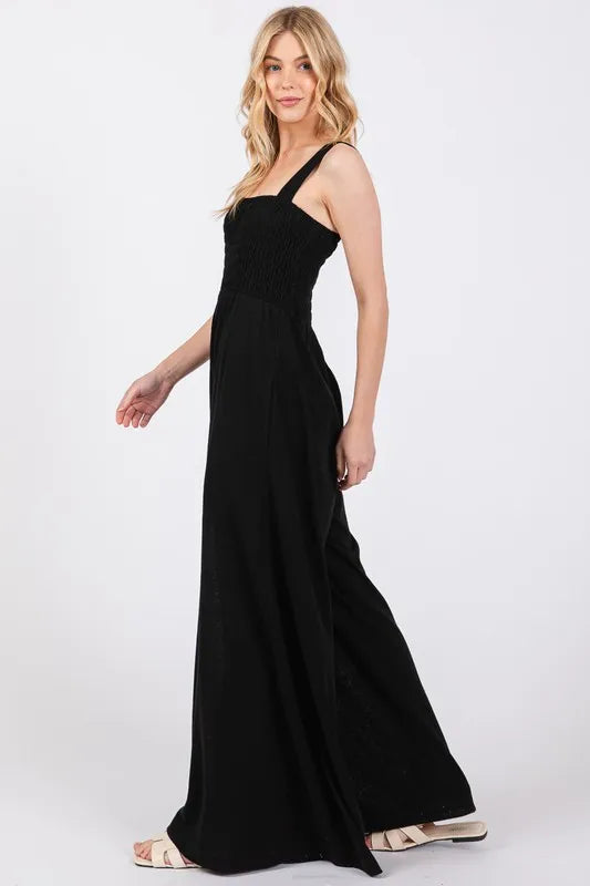 SAGE+FIG Smocked Flowy Wide Leg Jumpsuit - Brittney MADE