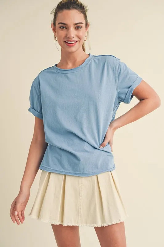 Aemi + Co Exposed Seam Round Neck Short Sleeve T-Shirt - Brittney MADE