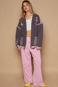 POL Embroidered Open Front Long Sleeve Jacket - Brittney MADE