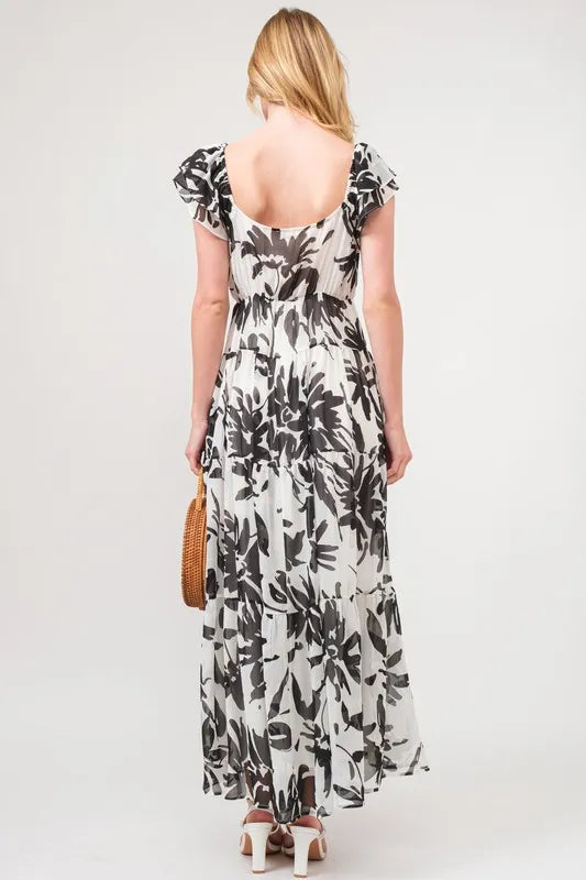 And The Why Ruffled Sleeve Tiered Floral Print Maxi Dress - Brittney MADE