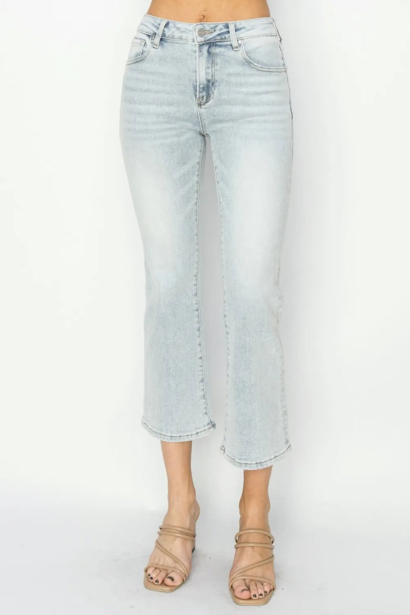 RISEN Full Size Mid Rise Cropped Flare Jeans - Brittney MADE