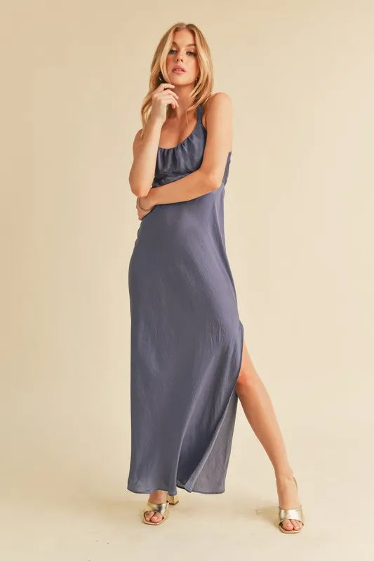 Aemi + Co Ruched Side Slit Cutout Back Maxi Cami Dress - Brittney MADE