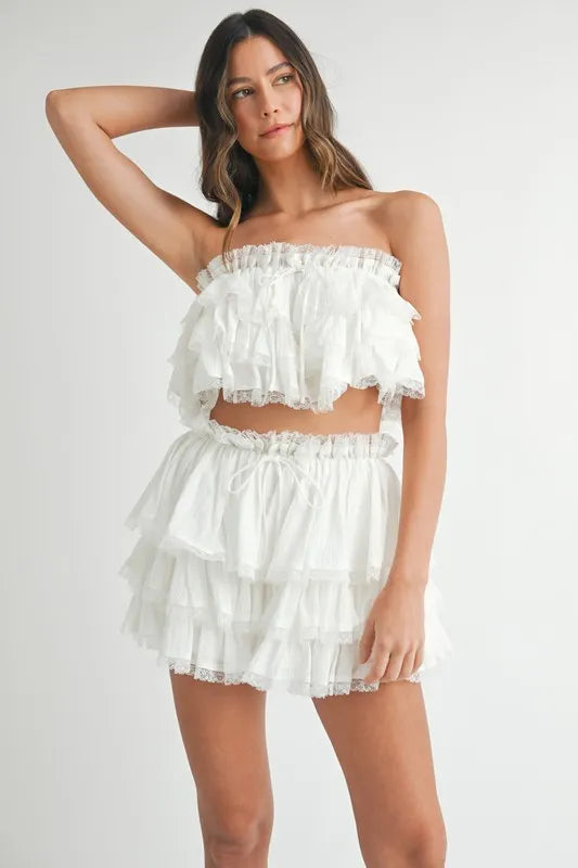 MABLE Ruffle Layered Crop Top and Mini Skirt Set - Brittney MADE