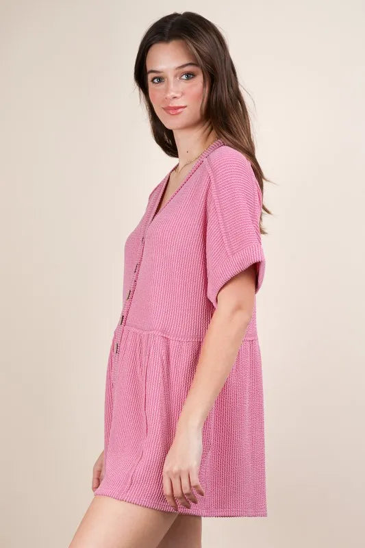 VERY J Two Tone Ribbed Knit Comfy Casual Romper - Brittney MADE