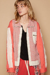 POL Floral Patchwork Zip Up Long Sleeve Jacket - Brittney MADE
