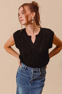 SO ME Notched Neck Cable Knit Sweater Vest - Brittney MADE