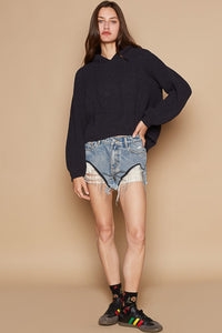 POL Back Open Slit Balloon Sleeve Crop Hooded Sweater - Brittney MADE