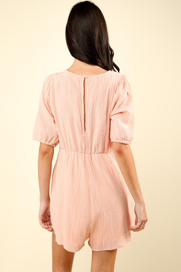 VERY J Lace Detail Puff Sleeve Romper with Pockets - Brittney MADE