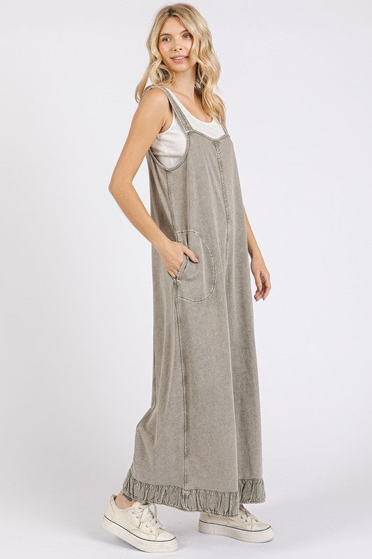 Mittoshop Ruffled Hem Wide Leg Overalls with Pockets - Brittney MADE