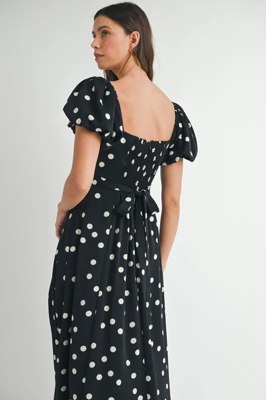 MABLE Polka Dot Puff Sleeve Midi Dress - Brittney MADE