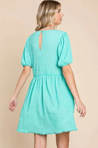 Culture Code Full Size Textured Round Neck Puff Sleeve Dress - Brittney MADE