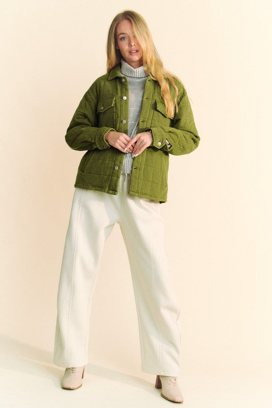 Davi & Dani Quilted Button Down Shacket with Chest Pockets - Brittney MADE