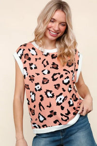 Haptics Leopard Print Dolman Cap Sleeve Knit Top - Brittney MADE