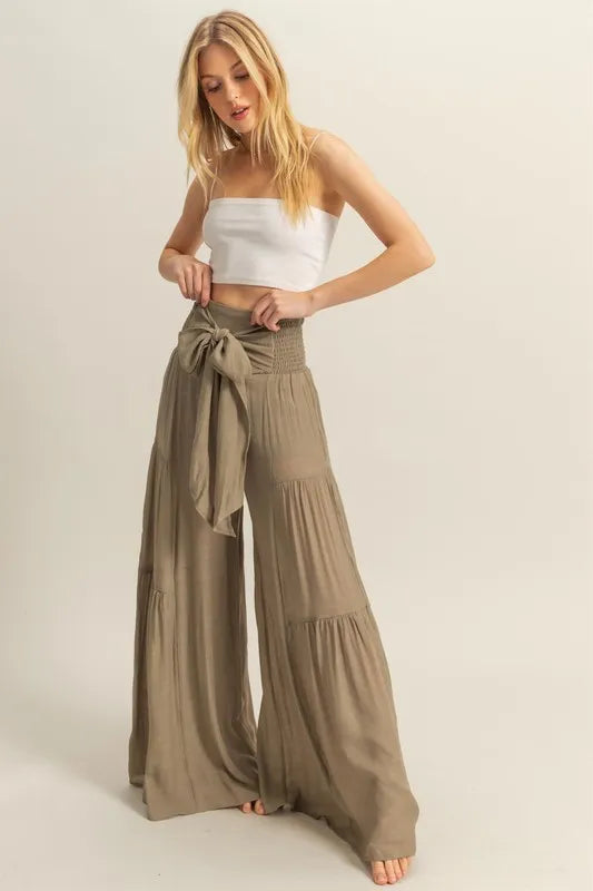 HYFVE Front Tie Waist Tiered Palazzo Pants - Brittney MADE