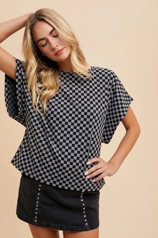 Annie Wear Checkered Round Neck Short Sleeve T-Shirt - Brittney MADE
