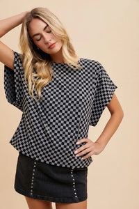 Annie Wear Checkered Round Neck Short Sleeve T-Shirt - Brittney MADE