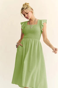 Davi & Dani Ruffled Cap Sleeve Smocked Midi Dress - Brittney MADE