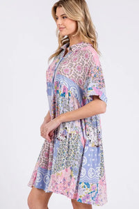 SAGE + FIG Floral Collared Neck Half Sleeve Mini Shirt Dress - Brittney MADE
